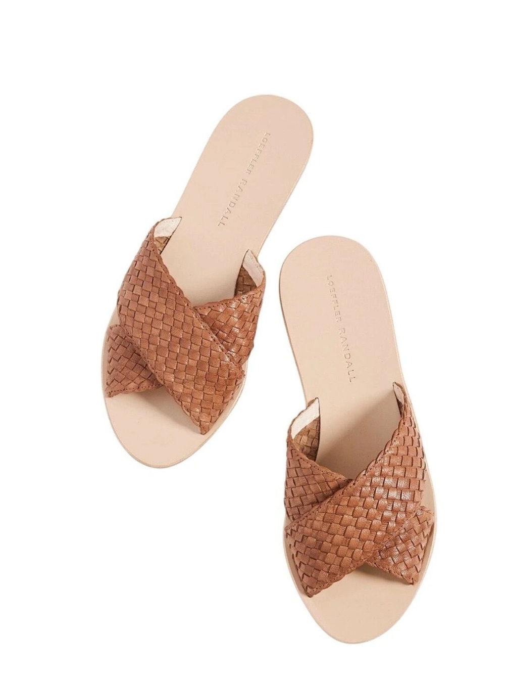 Loeffler Randall Woven Tan Leather Slide Mules Claudie 5.5